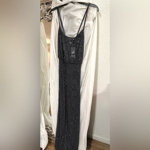 New Adrianna Papell Navy Blue Beaded Long Dress Size 6 Women